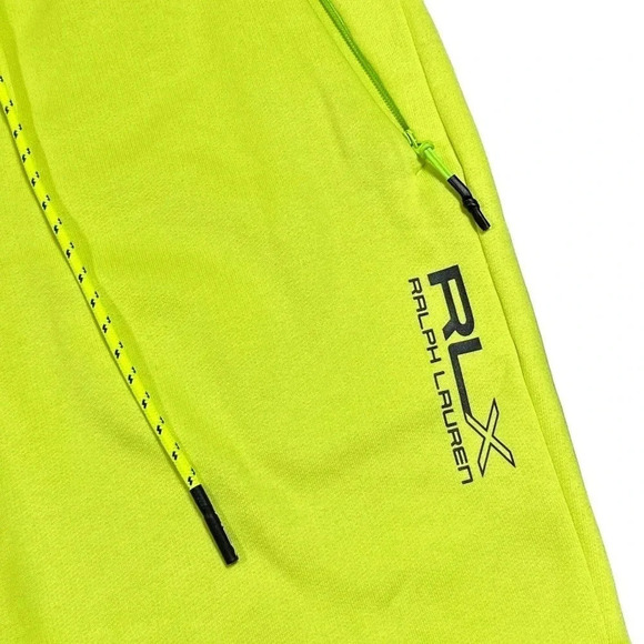 RLX Ralph  Lauren Magic Fleece Neon Yellow Sweat Shorts Mens Small - Picture 2 of 11
